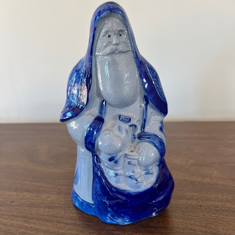 Eldreth Pottery Blue White Salt Glaze Santa Claus Figurine Father Christmas 1991